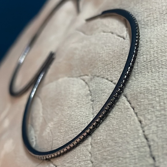 Black Spinel 925 Sterling Silver w/ Black Rhodium Plate Hoop Earrings - Picture 2 of 7